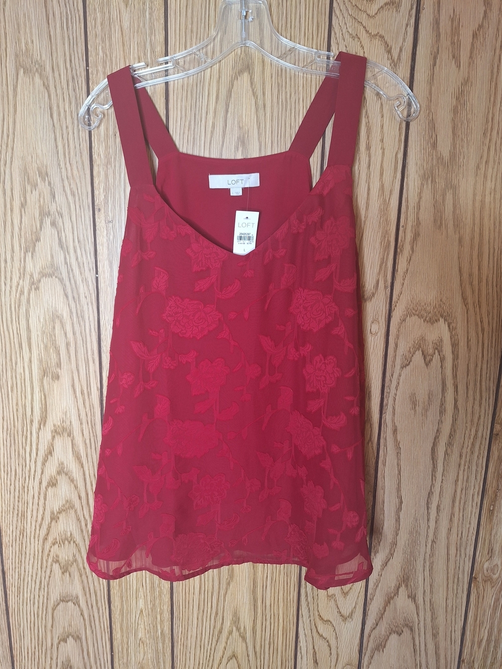LOFT Lace Red Floral V-Neck Sleeveless Tank Size Large NWT